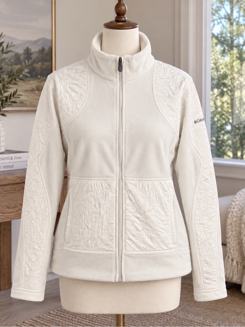 Columbia Titanium Women’s XL White Quilted Fleece Hybrid Jacket Full Zip Soft